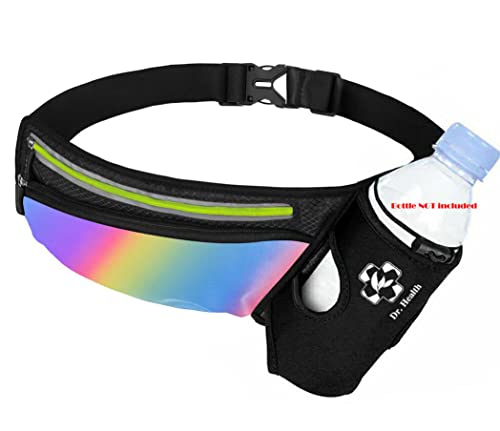 Running Belt Sport Waist Pack/Pouch w/Water Bottle Holder Hydration Fanny Pack Reflective Stripes Cellphone Storage Earphone hole for Dog walker Hiking Travel Adjustable Women/Men (Rainbow Stripes) - color: Rainbow Stripes