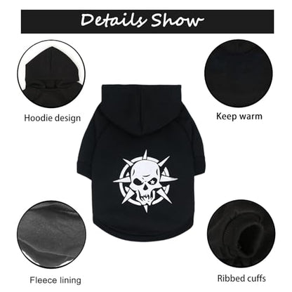 Dog Hoodie Sweatshirt Black Warm Fleece Pet Clothes for Small Dogs, Chihuahua Yorkie Winter Sweater Pullover for Cold Weather - size: XS - Back 9'', Chest 12''