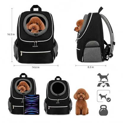BAGLHER Dog Carrier Backpack for Small Dogs - Front Breathable Pet Backpack with Safety Buckle, Adjustable Hands-Free Design for Hiking, Cycling, Camping & Outdoor Use - Black, Size Large 10-14 lbs - size: 15.4"L x 7.9"W x 16.0"H