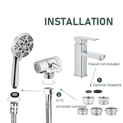 Bathtub Shower Head Sink-Faucet set，Tub faucet spayer attachment with 5 Adapters and 59" Hose for Pet Dog Rinse、 Baby Bath 、Hair washing, ON/OFF Extension for Tub, Utility Sink, Garden and Bathroom