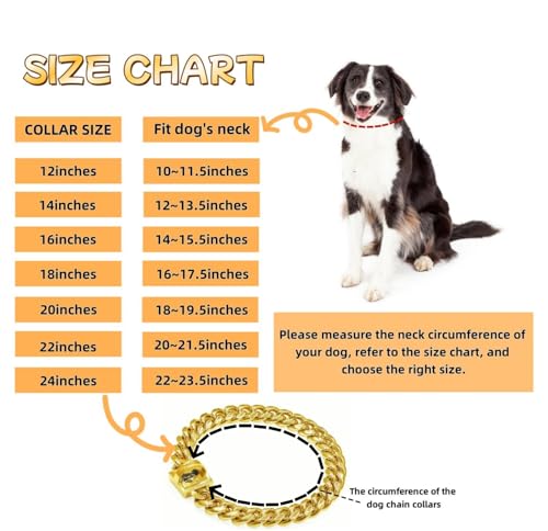 Heavy Duty Cuban Link Chain Dog Collars 15MM Gold/Silver Stainless Steel Metal Walking Training Collars with Cute Secure Design Buckle, Chew Proof, for Large Medium Small Dogs (Gold, 18'') - color: Gold, size: 18inches