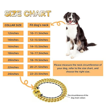 Heavy Duty Cuban Link Chain Dog Collars 15MM Gold/Silver Stainless Steel Metal Walking Training Collars with Cute Secure Design Buckle, Chew Proof, for Large Medium Small Dogs (Gold, 18'') - color: Gold, size: 18inches