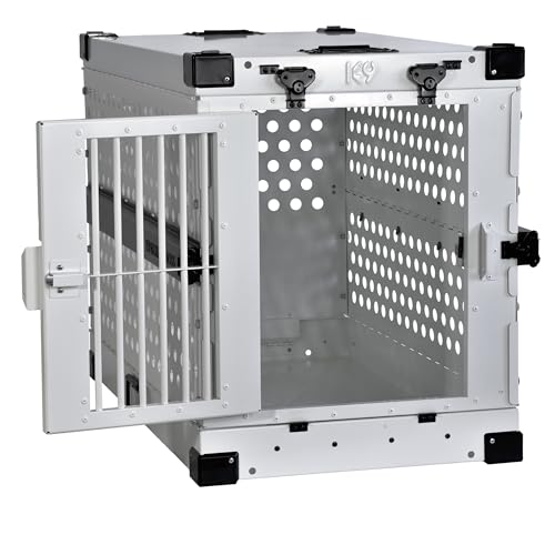 K9 Kennel Boss Aluminum Collapsible Dog Crate, Heavy Duty Folding Kennel - Medium-Long (White) - color: White, size: 40.6"L x 25.2"W x 28.9"H