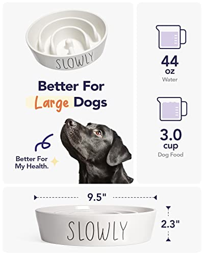 LE TAUCI PET Ceramic Slow Feeder Dog Bowl, 3 Cups Maze Dog Food Bowl for Medium/Large Dogs – Non-Slip White Pet Dish, Cute Puzzle Design to Slow Fast Eaters - color: White, size: L-3 Cups