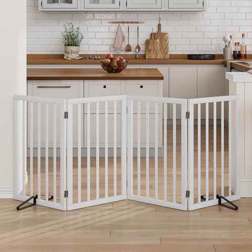 Dog Gate 32" Tall Freestanding Dog Gate for Doorways Foldable Pet Gate for Dogs Indoor (White,4 Panel) - color: White, size: 32inches Tall-4 Panels