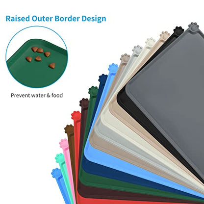 AUDWUD Silicone Waterproof Pet Feeding Mats,Anti Slip Bowl Pad,Dog Mat for Food and Water - color: Hunter Green, size: 18.5" x 11.5"