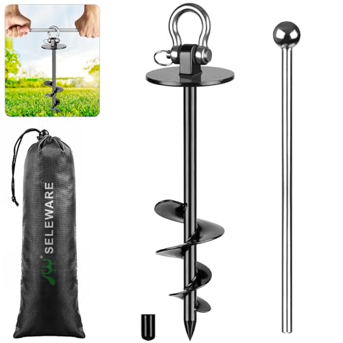 SELEWARE Dog Tie Out Stake Outdoor Anti-Rust Dog Anchor for Large Dogs up to 220 lbs, Foldable Dog Stake Dog Camping Gear Twist Rod Included - color: Black-B, size: L stake only