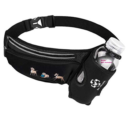 Running Belt Sport Waist Pack/Pouch w/Water Bottle Holder Hydration Fanny Pack Reflective Stripes Cellphone Storage Earphone hole for Dog walker Hiking Travel Adjustable (Black with Dog Prints) - color: Black with Dog Prints