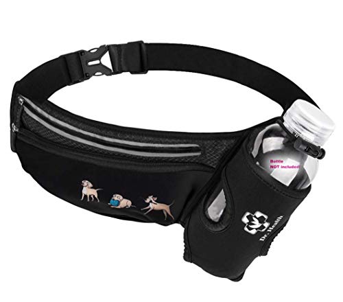 Running Belt Sport Waist Pack/Pouch w/Water Bottle Holder Hydration Fanny Pack Reflective Stripes Cellphone Storage Earphone hole for Dog walker Hiking Travel Adjustable (Black with Dog Prints) - color: Black with Dog Prints