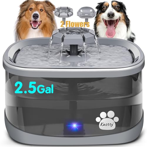 Kastty 2.5Gal/9.5L Dog Water Fountain Extra Large Pet Water Fountain 3 Flow Modes Cat Water Fountain Larger Filter Filtration& Smart LED Pump& Safe Touch, BPA-Free, Quiet for Large Dogs Pets FS68