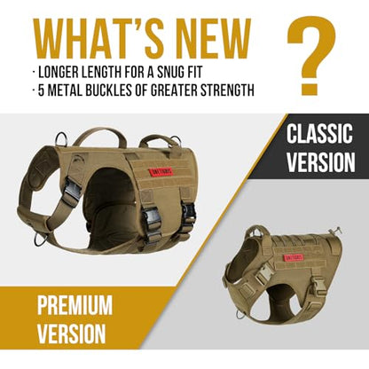OneTigris Tactical Dog Harness with 5X Metal Buckle,Dog MOLLE Vest with Handle,No Pulling Front Clip,Hook and Loop Panel for Dog Custom Patch - color: Brown, size: L