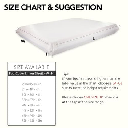 Waterproof Dog Bed Liner, Washable Replacement Cover Reusable Pet Pee Water Resistant Proof with Zipper, Liner Only 47x29 inch - size: 47x29x4 inch