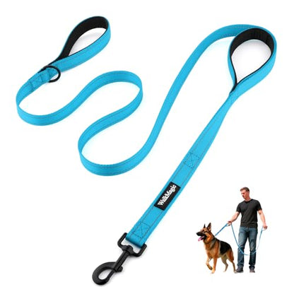 Heavy Duty Double Handle Dog Leash 6 ft Long for Total Control, Padded 2 Handle, Reflective Training Lead for Medium Large Dogs (Sky Blue, 6 FT) - color: Sky Blue