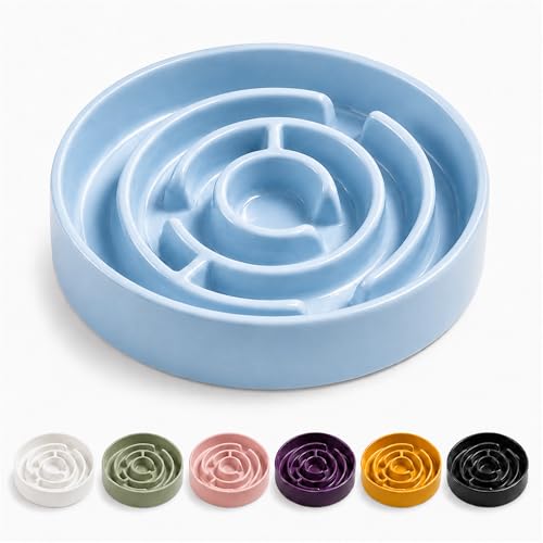 Ceramic Slow Feeder Dog Bowls with Anti-Slip, Slow Feeder & Non-Slip Design, Boredom and Anxiety Reducer, Suitable for All Breed Dogs and Cat (Ceramic-Blue) - color: Ceramic-Blue