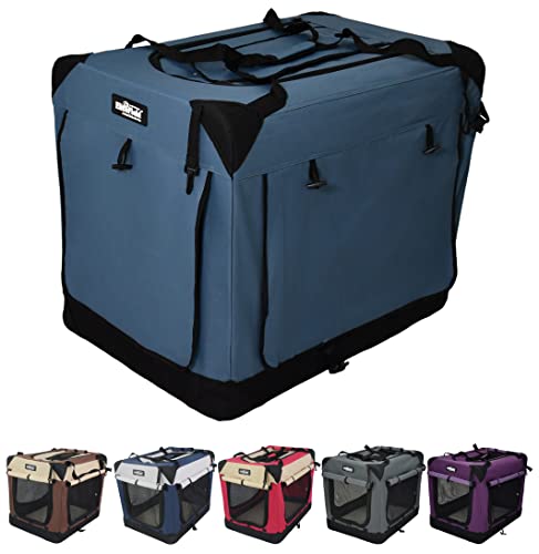 EliteField 4-Door Folding Soft Dog Crate with Curtains, Carrying Bag and Fleece Bed (2 Year Warranty), Indoor & Outdoor Pet Home (20" L x 14" W x 14" H, Blue Gray+4 Door Curtains) - color: Blue Gray+4 Door Curtains, size: 20.0"L x 14.0"W x 14.0"H