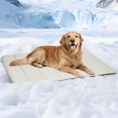 Dog Cooling Mat for Large Dogs – 41"x27" Orthopedic Memory Foam Pad for Summer, Hot Weather & Joint Relief | Washable, Non-Slip Crate Mat for Senior Dogs, Travel & Home (Dark Beige) - color: Dark Beige, size: 41"L x 27"W x 0.8"H
