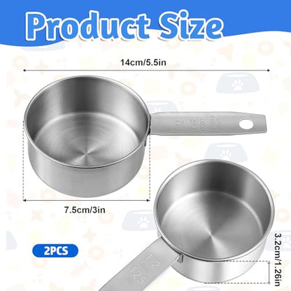 2 PCS 1/2 Cup Dog Food Scoop, 1/2 Cup Measuring Scoop | 125ml Stainless Steel Half Cups Dog Food Scoops for Feeding Pet, Wet and Dry Ingredients, Dishwasher Safe