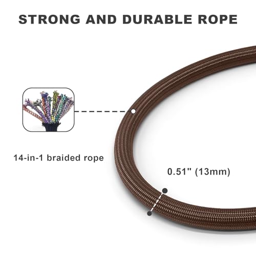 Rope Dog Leash, 4 ft Heavy Duty Dog Leash with Aviation Aluminum Auto Locking Carabiner, Strong Nylon Pet Lead for Small, Medium, Large Dogs (Brown, 4FT) - color: Brown, size: 4 Foot Single Handle