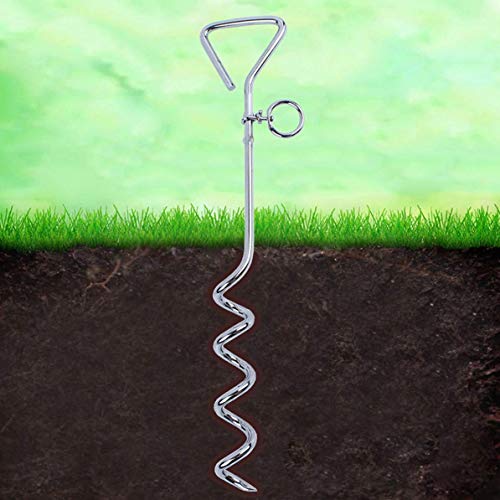 Katzco Chrome Dog Corkscrew Stake with Leash Lead - 25 Foot Cable with 80 lb Pull Strength - Heavy-Duty Outdoor Tie-Out for Large, Medium, and Small Energetic Dogs - Backyard Summer Dog Run - Red - size: Chrome Dog Tie-Out Stake with 25ft Cable (1-Pack)