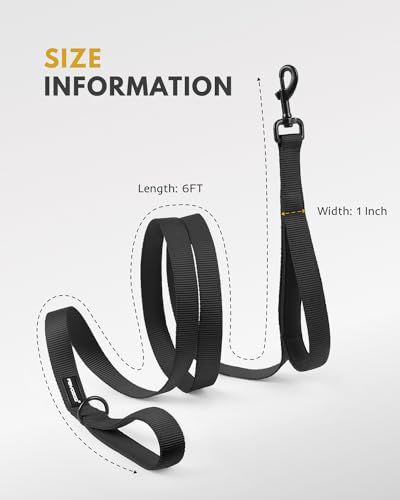 FAYOGOO Dog Leash 6FT - Heavy Duty Dog Leash with Traffic Padded Double Handles - Safety Control Traning Leash for Large Medium Dogs - color: Black