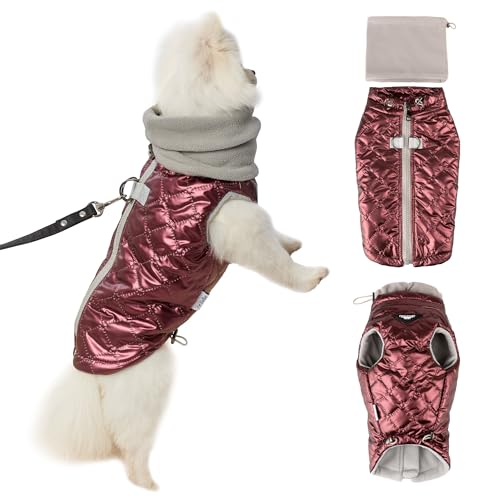 Dog Winter Jacket Waterproof Windproof, Thermal Fleece Lined Adjustable Reflective Dog Coat with Harness Hole for Cold Weather Outdoor Walking (Red, XX-Large) - color: Red, size: XXL:Chest 22'' , Length: 15.7''