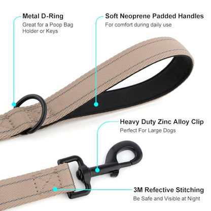 Heavy Duty Double Handle Dog Leash 6 ft Long for Total Control, Padded 2 Handle, Reflective Training Lead for Medium Large Dogs (Beige, 6 FT) - color: Beige