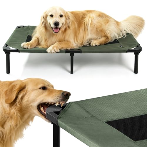 Elevated Dog Bed for Large Dogs, Cooling Mesh Raised Pet Cot with Waterproof 1680D Oxford Cover, Anti-Static Easy Clean Washable Cover, Heavy Duty Steel Frame, Non-Slip (Green, 46"L x 29"W x 7.5"Th) - color: Green