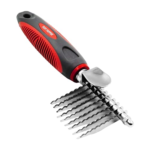 Dematting Comb For Dogs & Cats – Detangling Brush Tool For Dogs Easily & Safely Remove Dead, Matted Or Knotted Hair | Ergonomic, No-Slip Safety Handle for Precision Control | For Poodles & Curly Hair