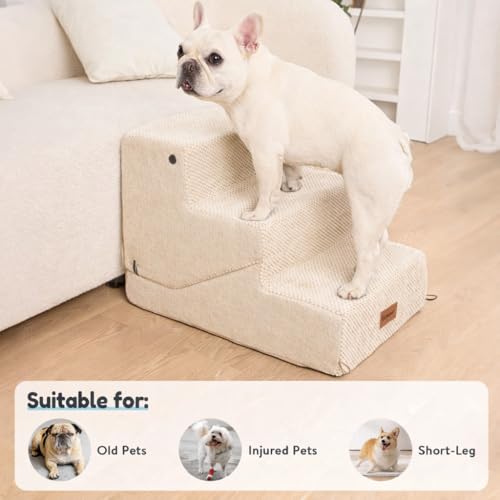 5-Step Dog Stairs and Ramp for Small Dogs and Cats, Pet Steps for High Bed with Non-Slip Bottom, Beige