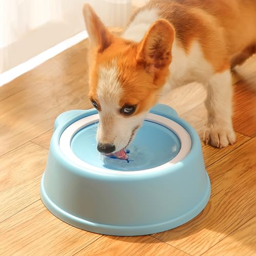 No-Spill Dog Water Bowl for Large Medium Small Dogs and Cats - Anti-Splash Pet Bowl with Floating Disk & Non-Skid Base, 34oz/1L Large Capacity (Blue) - color: blue
