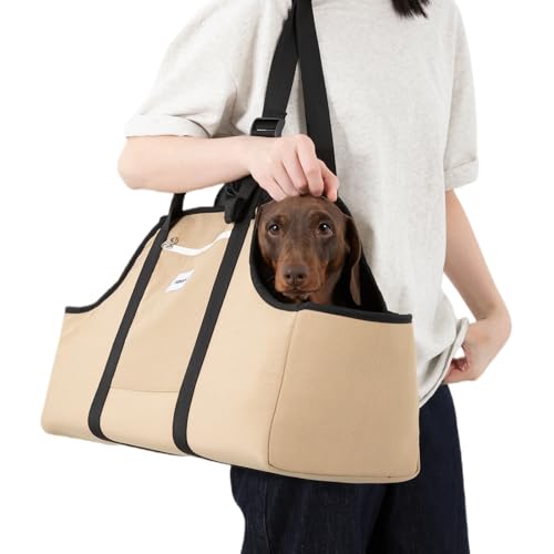 ETIAL Dachshund Shoulder Carrier Bag, Ergonomic Pet Sling with Adjustable Handheld & Crossbody Strap, Lightweight Ventilated Dog Purse for Small Long-Bodied Breeds,Safety Leash (Tan) - color: Tan