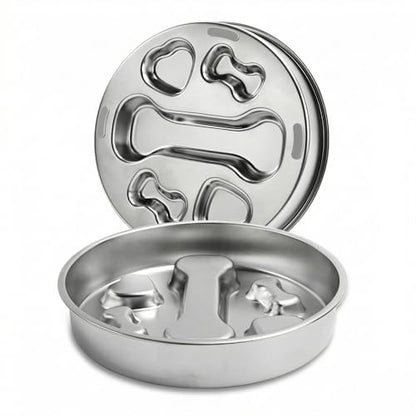 Slow Feeder Dog Bowl – 2 Cups Stainless Steel Puzzle Maze Bowl with Non-Slip Rubber Base, Upgraded 304 Food-Grade Metal Bloat Stop Anti-Gulping Slow Feed Bowl for Medium & Small Breeds