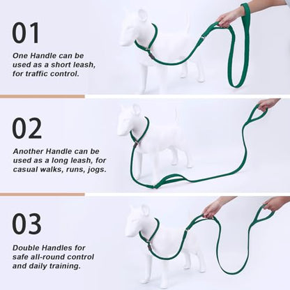 Slip Lead Dog Leash, Dog Training Leash with Double Handle, Soft Leather Slip Leash and Collar, Heavy Duty Nylon Dog Lead, No Pull Walking for Medium Large Small Dogs 5ft Dark Green - color: Dark Green, size: 5ft