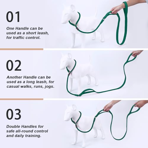 Slip Lead Dog Leash, Double Handle, Soft Leather, Heavy Duty Nylon, No Pull Walking, Medium Large Small Dogs, 6ft Dark Green - color: Dark Green, size: 6ft