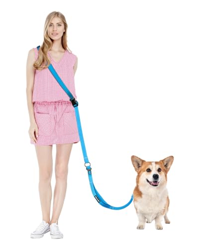 Hands Free Dog Leash & Car Seatbelt, 5.3-7.9ft Crossbody Dog Belt with Dual Soft Handles, Shock-Absorbing, 360° Clip, Reflective Design for Walking, Running, Hiking, Travel. (Blue) - color: Blue, size: Medium-5.3-7.9ft