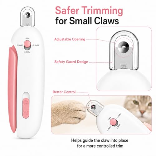 Wanheart Cat Nail Clipper, 4-Size Safety Guide, Catcher & File (Pink) | 4-size safety guide, nail catcher, curved steel blade, hidden file, lockable non-slip handle, pink - color: Pink