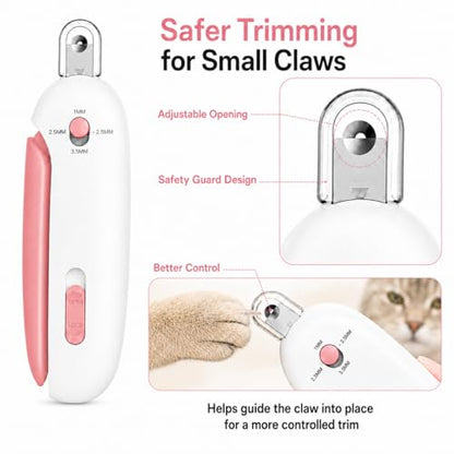 Wanheart Cat Nail Clipper, 4-Size Safety Guide, Catcher & File (Pink) | 4-size safety guide, nail catcher, curved steel blade, hidden file, lockable non-slip handle, pink - color: Pink