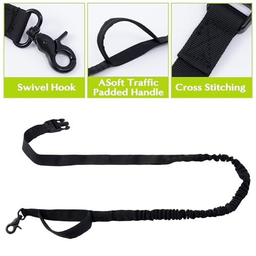 Hands Free Dog Leash - Waist Running Leashes with Zipper Pouch, Adjustable Reflective Waist Belt, Dualc Handle Retractable Bungee for Small Medium Large Dogs Walking Jogging (Black 4.1-7.2ft)