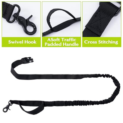 Hands Free Dog Leash - Waist Running Leashes with Zipper Pouch, Adjustable Reflective Waist Belt, Dualc Handle Retractable Bungee for Small Medium Large Dogs Walking Jogging (Black 4.1-7.2ft)