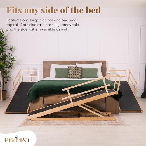 Dog Ramp for Bed with Safety Rails for High Beds up to 37" – Extra Wide 19.5" Adjustable Dog Bed Ramp for Large Dogs up to 200 lbs – Solid Birchwood, Non-Slip Rubber Surface, Foldable Design – Natural - color: Natural
