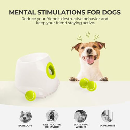 ALL FOR PAWS Automatic Ball Launcher for Dogs Interactive Puppy Pet Ball Indoor Thrower Fetch Machine, 3 Balls Included (2 inch) + Six Tennis Balls Bundle