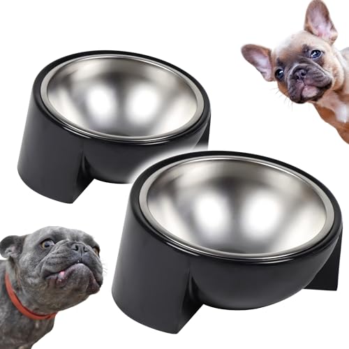 Tilted Dog Bowl for Flat-Faced & Senior Dogs, 2 Pack 15° Slanted Stainless Steel Dog Food Bowl, Elevated Pet Feeder for Small & Medium Dogs, Comfortable Eating Design - color: Black * 2