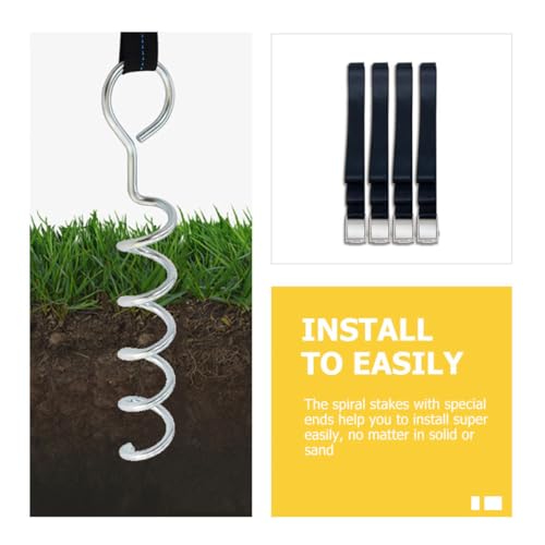 Portable Spiral Shaped Metal Tent Stakes and Dog Ground Anchors Set with Webbing Straps, Heavy Duty Camping Tent Accessories for Outdoor Hiking and Pet Tie-Out
