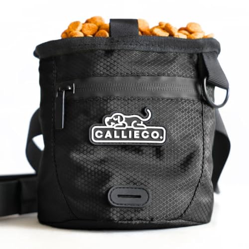 Callieco Mini Dog Treat Pouch with Magnetic & Zipper Closure | Small Waist Belt Training Behavior Aid Bag for Dog Walking with Poop Bag Dispenser (Black) - color: Black