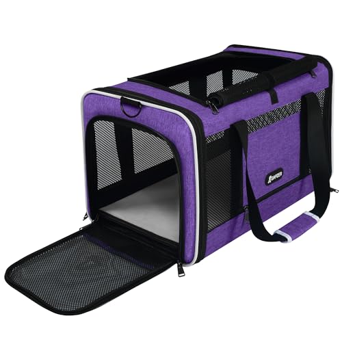 GAPZER Per Carrier for Cat 18x11x11 Inch FAA Complaint, Kitten Taxi Top Load Soft Cloth Bag, Small Animal Portable in Cabin Crate Shih Tzu Dog Kennel Carry Case, 4-Sided-Ventilated Kitty Purse Purple - color: Purple