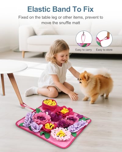 Snuffle Mat for Dogs - 15.4x15.4 Inch for Small & Medium Breeds, Cats & Rabbits | Interactive Slow Feed Sniff Mat with Non-Slip Bottom to Encourage Natural Foraging & Calming - color: Pink