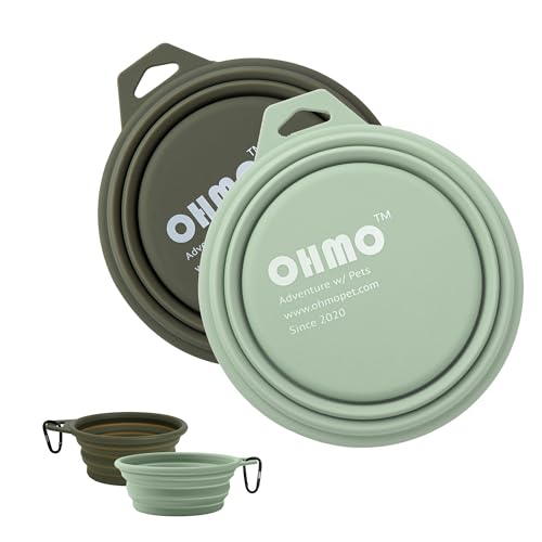 OHMO Large Collapsible Dog Bowls, (2 Pack 27oz/800ml) Premium Silicone Portable Travel Water Food Foldable Bowls Pet Feeding Bowl for Outdoor Camping Hiking - color: Camo&Sage Green, size: 2x27oz