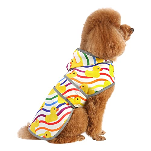 Dog Raincoat for Small Dogs Puppies Waterproof Jacket Hooded Rain Coats with Reflective Strips Leash Hole & Poncho Adjustable Fit (Rainbow,S) - color: Rainbow Ducks, size: Small