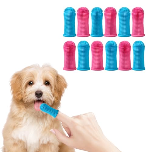 12 Pack Food Grade Silicone Finger Pet Toothbrushes Kit for Dogs Cats Dental Care Teeth Cleaning 360° Dog Finger Toothbrush