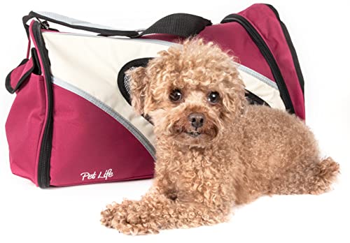 Pet Life ® 'Phenom-Air' Travel Collapsable Folding Airline Approved Cat and Dog Pet Carrier with Shoulder Straps and Pouch - color: Red, size: One Size